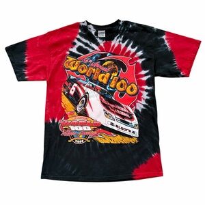 VTG 2006 World 100 Racing Tie Dye Doubled Sided Graphic T Shirt Mens Large Y2K